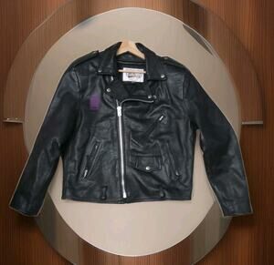 Open Road x Wilsons Mens Double Rider Motorcycle Jacket Black Leather Classic L